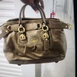 Coach Gold-Tone Brown Shoulder Bag
